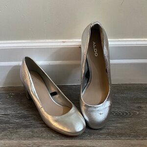 Silver block heel shoes
